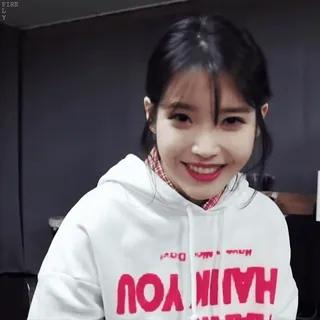 😖 IU Have A Nice Day! woman, hoodie, smile, korean, happy telegram sticker