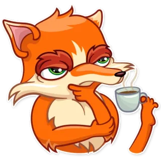 🤔 fox, cartoon, tired, coffee, animal, sticker telegram sticker