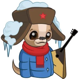 ❄ cachorro, ushanka, balalaica, russo, inverno, desenho animado, neve, fofo whatsapp sticker