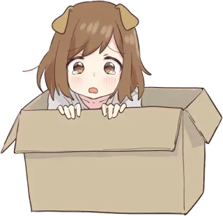 😭 kartun, anime, telinga anjing, kotak, imut, kawaii, gadis, ilustrasi telegram sticker