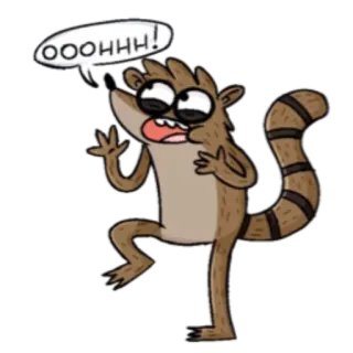 😆 Rigby Regular Show OOOHHH! kreskówka, szop pracz, Zwyczajny serial, Rigby, humor telegram sticker
