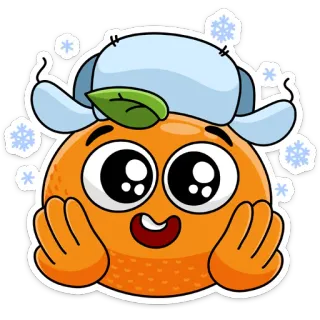 😱 orange, fruit, cartoon, winter, hat, cute, snow telegram sticker