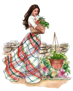🌿 Frau, Gartenarbeit, Illustration, Mode, Natur, Garten, Stil telegram sticker