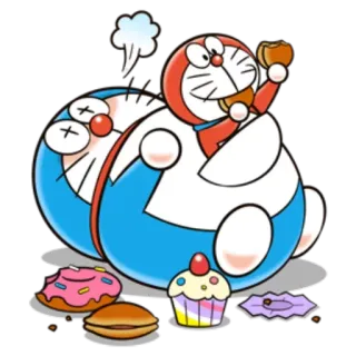😋 Doraemon doraemon, dibujos animados, anime, gato, robot, comida, cupcake, donut telegram sticker