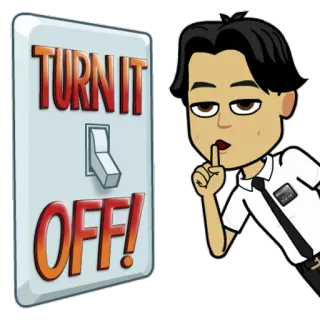 🙅‍♂️ TURN IT OFF! éteindre, interrupteur, silence, tais-toi, bitmoji, dessin animé telegram sticker