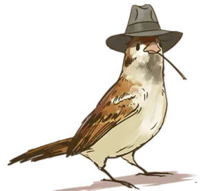 🤠 птица, воробей, шляпа, трубка, гангстер, смешной, животное, наклейка whatsapp sticker
