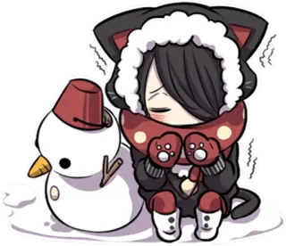 ⛄ Anime, niedlich, Kawaii, Winter, Schneemann, kalt, Katze telegram sticker