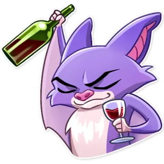 🍾 летучая мышь, вино, выпивка, алкоголь, мультфильм, вечеринка, праздник telegram sticker