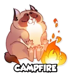 😂 CAMPFIRE cat, campfire, cartoon, animal, sitting, fire, relaxing telegram sticker