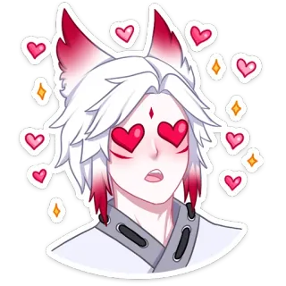 🥰 Anime, Naklejka, Serca, Miłość, Uroczy, Lis, Uszy telegram sticker