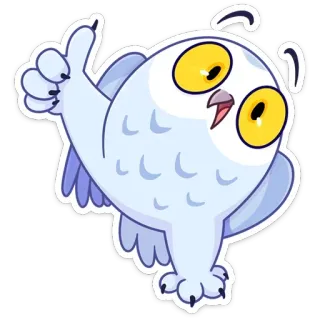 👍 gufo, pollice in su, cartone animato, carino, uccello, animale, positivo telegram sticker