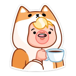 ☕️ стикер, мультфильм, милый, собака, комбинезон, человек, напиток telegram sticker