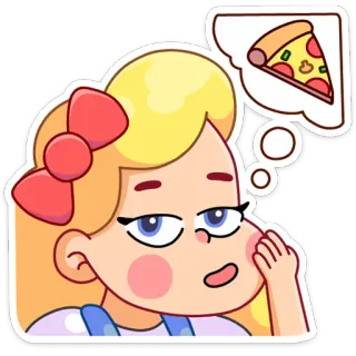 🍕 cewek, pizza, makanan, kartun, berpikir, bermimpi whatsapp sticker