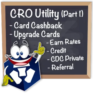 📚 CRO Utility (Part 1)
- Card Cashback
- Upgrade Cards
-
Earn Rates
Credit
- CDC Private
-
- Referral finanças, cartão de crédito, cashback, upgrade, indicação telegram sticker
