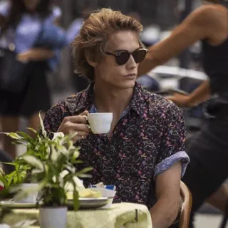 🌐 homem, café, óculos de sol, retrato, cabelo loiro, café whatsapp sticker