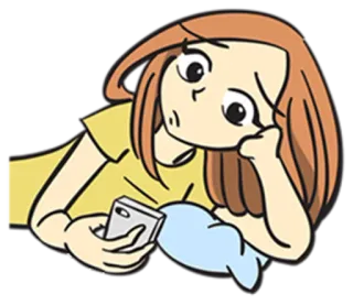 📱 chica, aburrida, teléfono, dibujo, mujer, triste, acostada telegram sticker