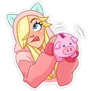 🤑 Dessin animé, Femme, Tirelire, Blonde, Kawaii, Autocollant whatsapp sticker