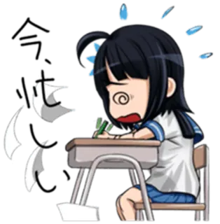 😵 애니메이션 여자, 공부, 학교, 스트레스, 좌절, 숙제 telegram sticker