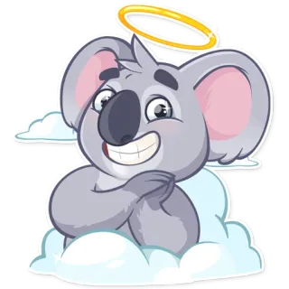 😇 koala, ange, auréole, mignon, animal, nuage, dessin animé telegram sticker
