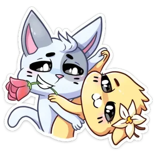 😏 chat, animal, mignon, illustration, fleur, amour telegram sticker