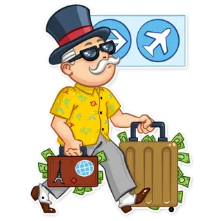 ✈️ Reisen, Geld, Flughafen, Urlaub, Cartoon, Reich telegram sticker
