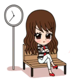 😐 Мультфильм, Ожидание, Девушка, Часы, Скамейка, Аниме telegram sticker