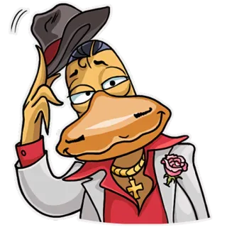 👋 漫画, アヒル, 帽子, ゴールドチェーン, ブレザー, キャラクター telegram sticker