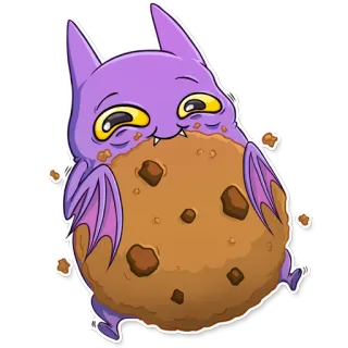 🍪 con dơi, hoạt hình, bánh quy, dễ thương, hài hước, màu tím, quái vật, ngọt ngào telegram sticker