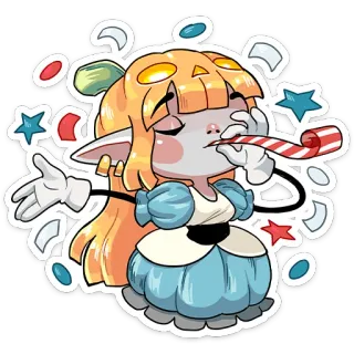 🥳 Kürbis, Party, Konfetti, Feier, Pfeife, Cartoon, Fantasy, Elf telegram sticker