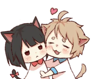 💚 кошачьи ушки, аниме, каваий, сердце, пара, милый telegram sticker