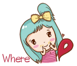 😃 Where Mädchen, süß, Schleife, Frage, Ort telegram sticker