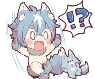 🌟 Anime, Wolf, Furry, Schattig, Chibi, Cartoon, Dier, Vraag telegram sticker