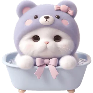 🚿 gato, gatito, oso, capucha, bañera, lindo, kawaii telegram sticker