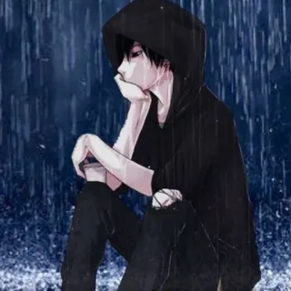 🌨 Anime, Junge, Traurig, Regen, Kapuzenpullover whatsapp sticker