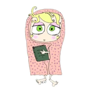 🕋 cartoon, girl, book, blanket, cute, sleepy, child telegram sticker