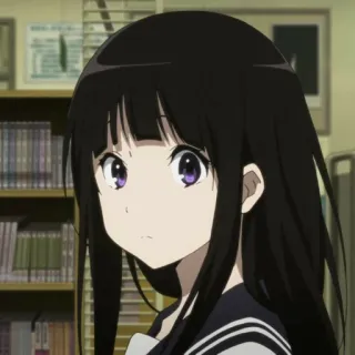 🍶 Hyouka Anime, Chica, Uniforme escolar, Pelo oscuro, Linda, Retrato whatsapp sticker