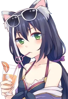 🍹 anime, cat girl, summer, drink, sunglasses, cute, cartoon telegram sticker
