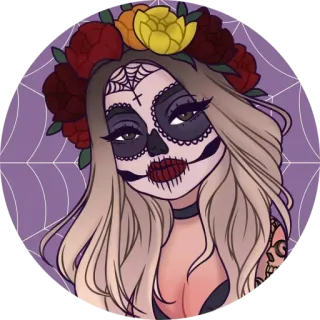 🧛‍♀ Giorno dei Morti, Dia de los Muertos, teschio, trucco, fiori, donna, arte, cartone animato telegram sticker