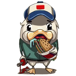 🍔 pato, sanduíche, comida, desenho animado, adesivo, comendo whatsapp sticker