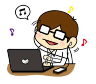 🎧 เพลง, แล็ปท็อป, หูฟัง, การ์ตูน, ฟัง, สนุก telegram sticker