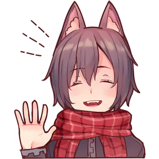 ✋ アニメ, 猫耳, 猫, かわいい, マフラー, 手を振る, 可愛い whatsapp sticker