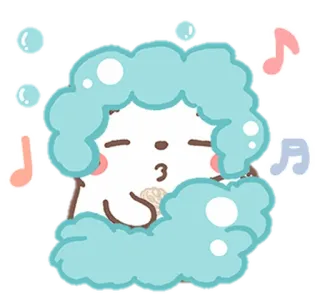 🧺 cartoon, cute, bubbles, character, music notes whatsapp sticker