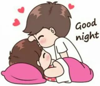😘 Good night 晚安, 爱, 情侣, 睡觉, 爱心, 卡通 whatsapp sticker