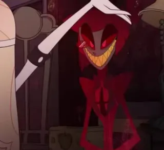 🍾 Alastor Hazbin Hotel demon, uśmiechnięty, czerwony, zły, straszny, kreskówka, Hazbin Hotel telegram sticker