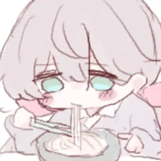 🤍 อนิเมะ, จิบิ, กิน, ก๋วยเตี๋ยว, น่ารัก telegram sticker