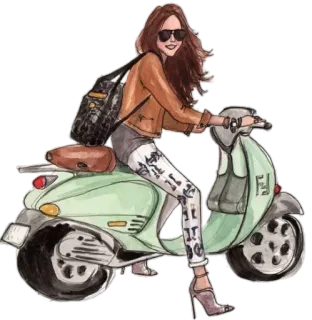 😁 scooter, mulher, moda, estilo, ilustração, veículo whatsapp sticker