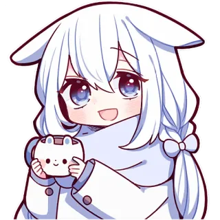 ☕ Аниме, Каваий, Милый, Чиби, Мультфильм, Манга, Девушка, Кружка, Кролик telegram sticker