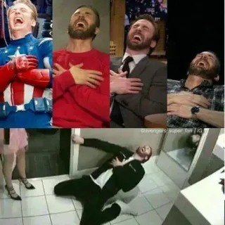 😂 Captain America Capitán América, Chris Evans, Meme, Riendo, Divertido, Actor, Superhéroe telegram sticker