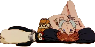 😀 Rei Ayanami Neon Genesis Evangelion anime, rei ayanami, penguin, evangelion, cartoon, girl, lying down telegram sticker