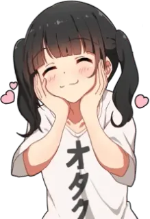 ☺️ オタク Anime Mädchen, süß, Herzen, japanischer Text, Otaku telegram sticker